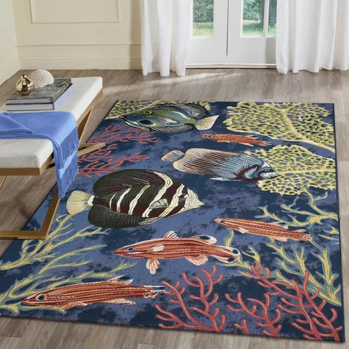 Vista 30 de Liora Manne Marina - Alfombra de área duradera de mezcla sintética tejida a máquina para interiores/exteriores - Gráfico contemporáneo océano global
