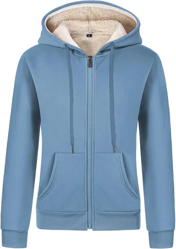 Vista 14 de Gihuo - Sudadera con capucha y cremallera para mujer, forro de Sherpa, chaqueta de invierno con forro polar cómoda Verde Armada (ArmyGreen)