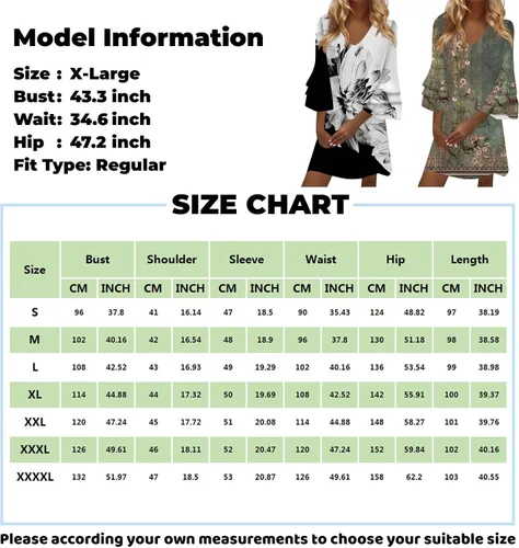Vista 5 de FIRERO Vestidos de verano para mujer, a la moda, mangas 34, acampanadas, cuello en V, elegante, retro, floral, estampado de mariposas