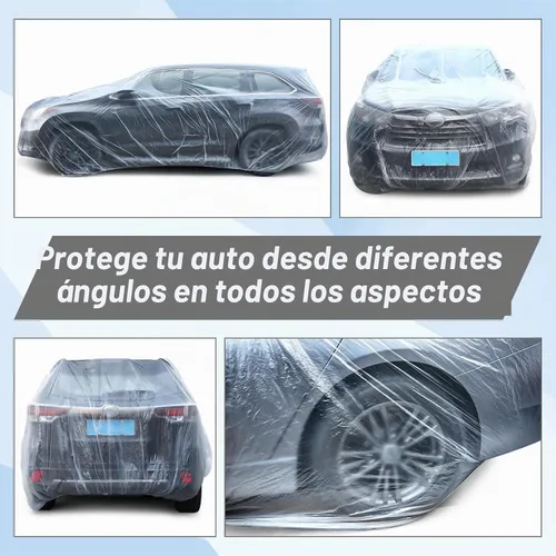Vista 4 de BBTO 1 Juego Cubierta de Plástico para Automóvil 15.7 x 24.6 pies Cubierta Universal Desechable Transparente para Automóvil con Banda Elástica