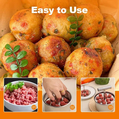 Vista 5 de Molde de albóndigas de acero inoxidable para cocina, prensa antiadherente de 6/12 agujeros para pavo uniforme, bolas de verduras y postres