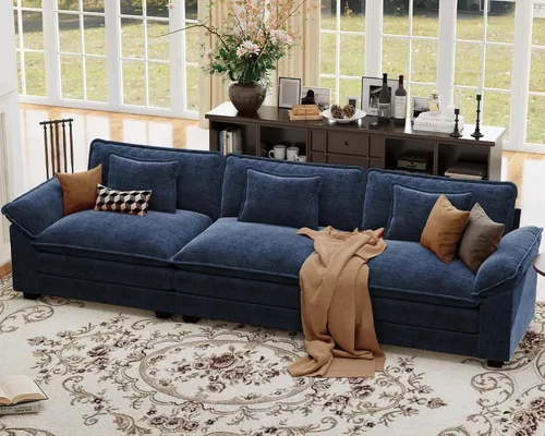 Vista 86 de Sofá modular de gran tamaño de 154 pulgadas, cómodo sofá en forma de U con 3 otomanas móviles, sofá moderno de felpilla de 7 plazas para sala