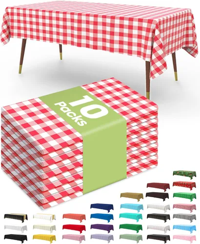 Vista 11 de Pureegg Juego de 10 manteles de plástico desechables, 54 x 108 pulgadas, para fiestas de cumpleaños, picnic, manteles blancos, rectangulares