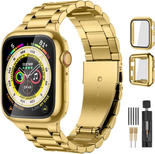 Vista 26 de Lerobo Compatible con Apple Watch Band de 1.732 in 1.654 in 1.575 in 1.496 in 1.614 in 1.772 in 150.9 ft 1.929 in, correa de metal de acero
