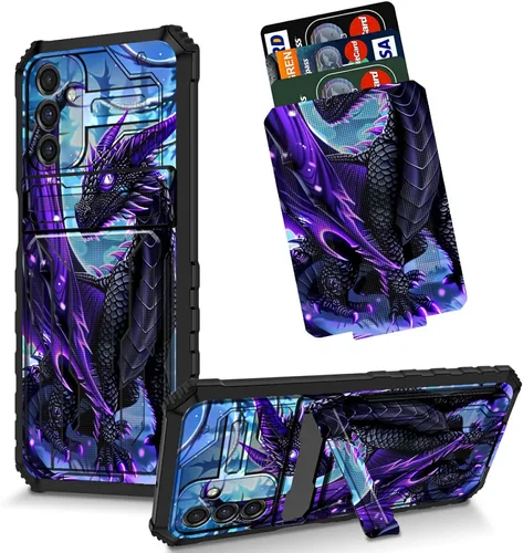 Vista 41 de Funda para Galaxy S21 FE 5G 2022 con soporte, funda de doble capa de policarbonato duro de TPU suave, estampado de vaca, estampado animal