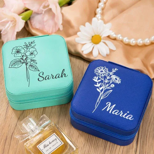 Vista 5 de callie Joyero personalizable con diseño de flor de nacimiento, regalo personalizado, pequeño joyero, organizador de viaje, organizador de viaje