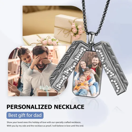 Vista 2 de OPALSTOCK Personalización Imagen Hombres Collar Personalizado Foto Familiar Colgante Collares Acero Inoxidable con Cadena Novio Hip Hop para Regalo