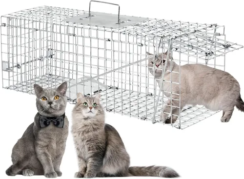 Vista 8 de Trampas para animales, trampa de animales vivos para gatos, conejos, ardillas, trampa para gatos callejeros, trampas vivas para mapaches, plegable