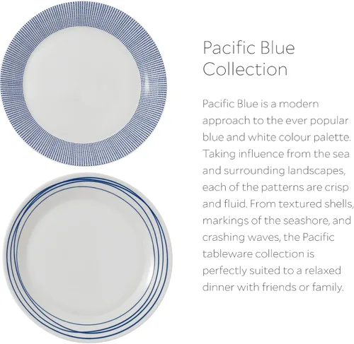 Vista 6 de Royal Doulton Pacific - Platos llanos con patrones mixtos, 11.4 pulgadas, azul/blanco, juego de 6