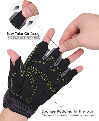 Vista 3 de HANDLANDY Guantes de trabajo sin dedos a granel, paquete de 12 pares para hombres y mujeres, guantes de trabajo acolchados de medio dedo