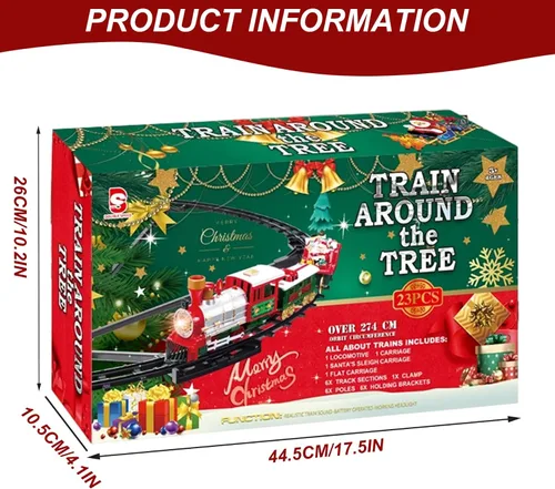 Vista 5 de Juego de tren de árbol de Navidad con luz y sonido colgante de tren de Navidad con locomotora trineo de carro y pistas para niños árbol de regalos .