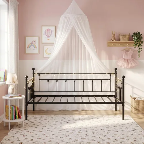 Vista 8 de VECELO - Marco de sofá cama de tamaño individual con soporte de listones de acero, cabecero, plataforma de cama para sala de estar, habitación