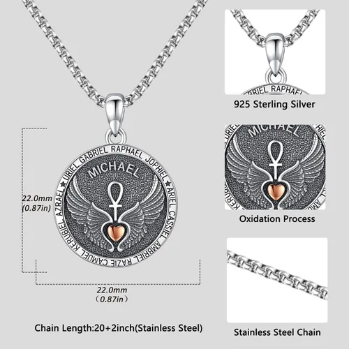 Vista 2 de Aniu Collar de plata de ley S925 de San MiguelSan CristópaloSan BenitoSan Jesús para hombres y mujeres, arcángel, RaguelUriel, colgante de amuleto