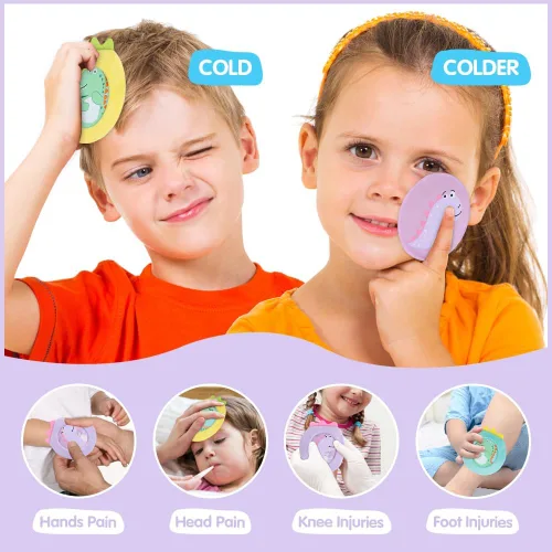 Vista 5 de Hilph Paquetes de hielo para niños Boo Boos, paquete de 3 paquetes reutilizables de gel caliente y frío para niños pequeños y bebés, bonita funda