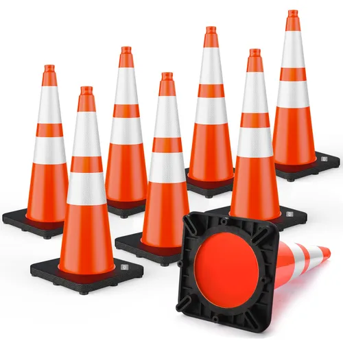 Vista 9 de BATTIFE Conos de tráfico de 28 pulgadas con base ponderada negra, conos de seguridad de PVC naranja para control de tráfico, eventos