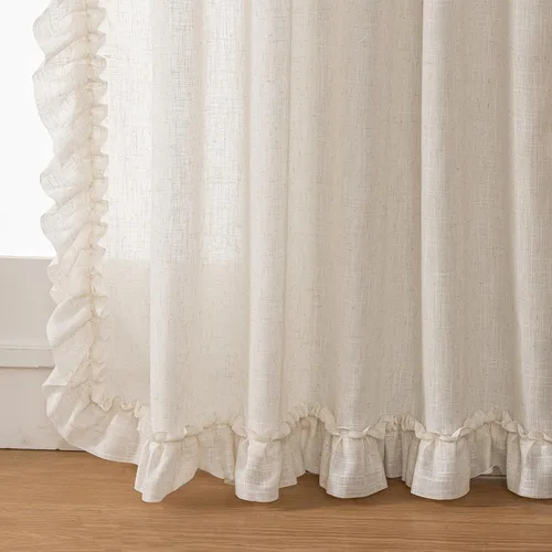 Vista 6 de TERLYTEX Cortinas de encaje de lino de 96 pulgadas de largo 2 paneles, 42 x 96 pulgadas, cortinas con volantes estilo granja para sala con bolsillo