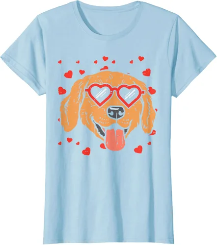 Vista 23 de Golden Retriever cara corazón gafas día de San Valentín perro regalo camiseta Negro