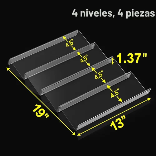 Vista 3 de Jadehom Organizador de cajones de especias de 19 x 13 pulgadas, 4 niveles de acrílico transparente expandible en cajón, bandeja de inserción