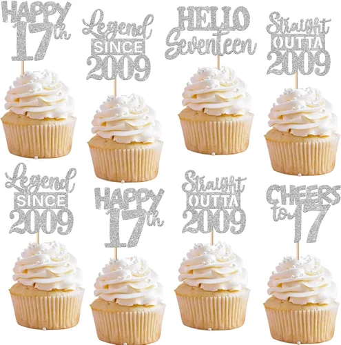 Vista 21 de 30 piezas negras para cupcakes de 10.º cumpleaños con purpurina Ten Happy 10 Straight Outta 2016 para saludos a 10 años 10 cumpleaños, boda Negro