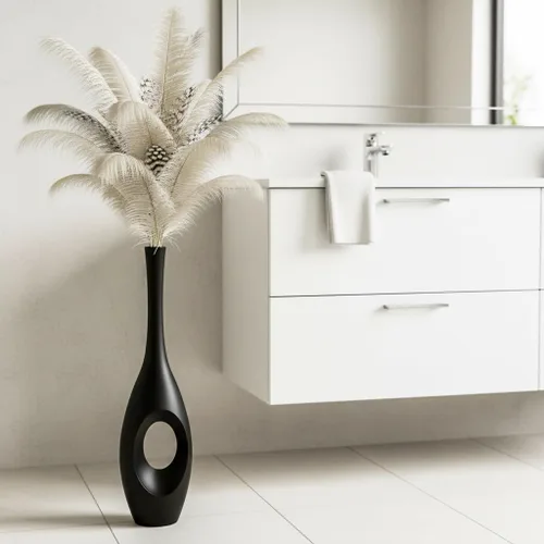 Vista 6 de Jarrón de piso negro de 60 cm – Cuerpo ovalado en forma de dona con cuello delgado de 7,6 cm, jarrones decorativos altos modernos para sala