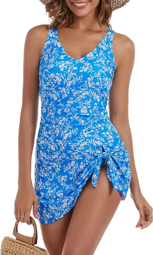 Vista 17 de Aidonger - Traje de baño de una pieza para mujer, con control de abdomen, falda, traje de baño con efecto adelgazante