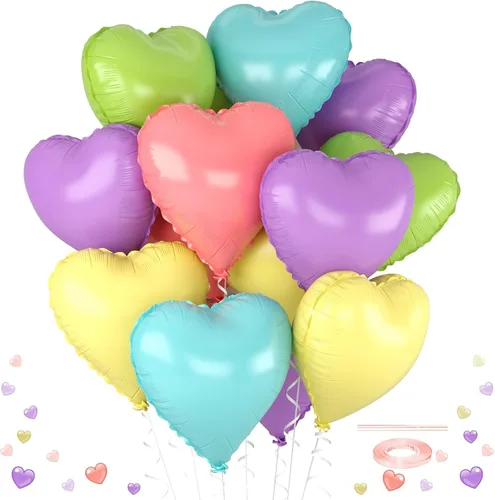Vista 11 de Globos de corazón morado, 12 globos de aluminio iridiscentes de 18 pulgadas Púrpura iridiscente