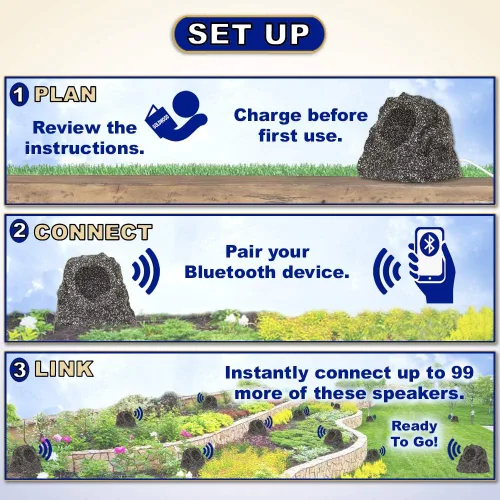 Vista 3 de Theater Solutions B61GG Batería recargable totalmente inalámbrica de 200 vatios Bluetooth 6.5 "Rock Speaker Pair Granite Grey Link hasta 99