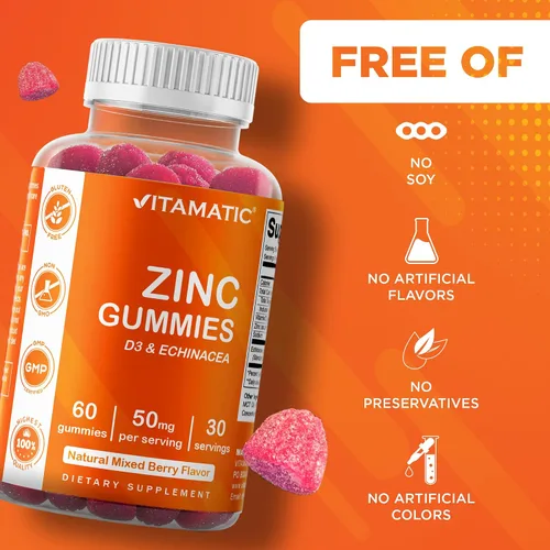 Vista 4 de Vitamatic Gomitas de zinc de 50 mg - 60 gomitas veganas - Sin gluten - Paquete de 2