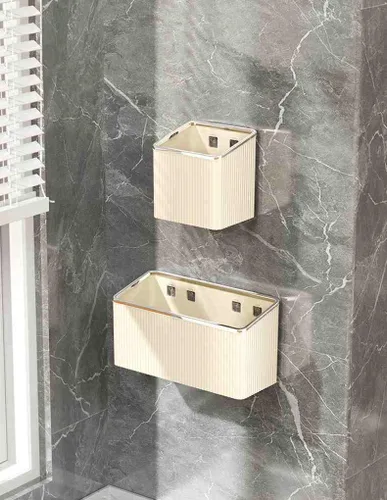 Vista 6 de Estantes flotantes, organizador de almacenamiento de plástico adhesivo montado en la pared, sin perforaciones, contenedores de almacenamiento