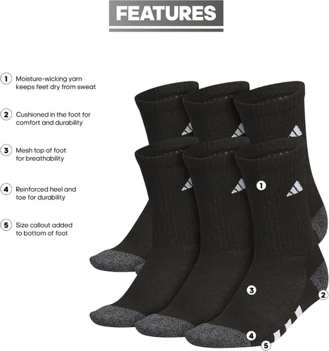 Vista 2 de adidas Calcetines deportivos acolchados para niños (6 pares) para niños, niños y niñas, tela duradera y transpirable lista