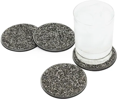 Vista 5 de Juego de posavasos luminoso, deslumbrantes diamantes de imitación en acero inoxidable, respaldo protector, para café glamoroso y mesas auxiliares