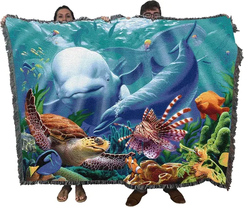 Vista 12 de Pure Country Weavers JL Moby Dick Cobija por Jerry LoFaro - Tapiz clásico de regalo de ballena oceánica tejida de algodón, fabricada en los Estados