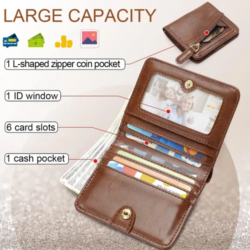 Vista 2 de APHISON Billetera para mujer, delgada y pequeña, cartera RFID para mujer, 01A125café, Moda