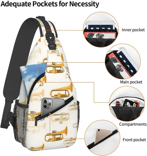 Vista 4 de Small Crossbody Bags for Women Men - Vintage Yellow Saxophone Print Adjustable Shoulder Bag Fanny Packs Belt Sling Bag Crossbody Purses Backpack for