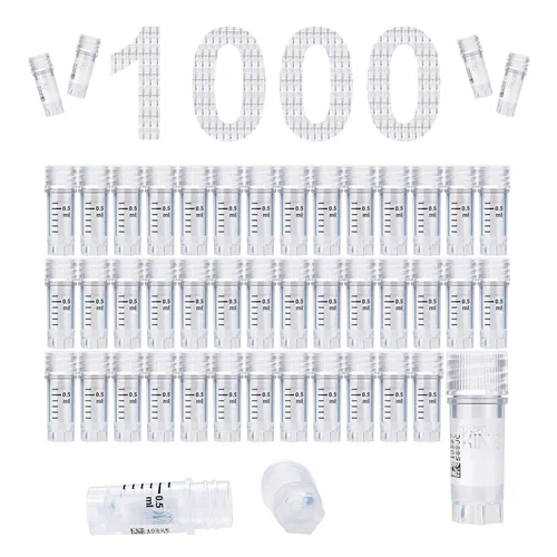 Vista 55 de Cryoviales de 0.0 fl oz, 25Pcs Cryotubes con código de barras lateral, frascos de esterilización con rosca externa, tubos de muestra con tapas Azul