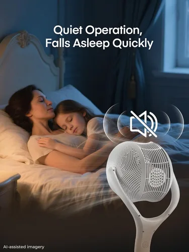 Vista 3 de FOHERE Ventilador de suelo, ventilador de pedestal oscilante de 120°, ventilador inteligente silencioso con luz LED, altura ajustable de 27-46