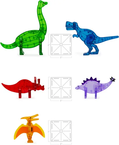 Vista 4 de MAGNA-TILES Dinos - Juego de construcción magnética de 5 piezas, la marca original de construcción magnética