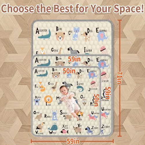 Vista 7 de Tapete de juego para bebés de 50 x 50 pulgadas, tapete antideslizante suave y grueso para bebé, plegable y lavable a máquina