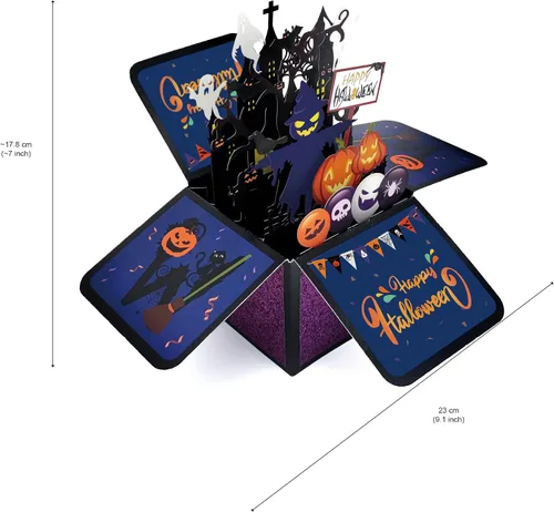 Vista 2 de Tarjeta de Halloween desplegable, tarjeta de felicitación de Halloween de calabaza 3D para niños, amigos, novio, novia, marido, él, mujeres, truco