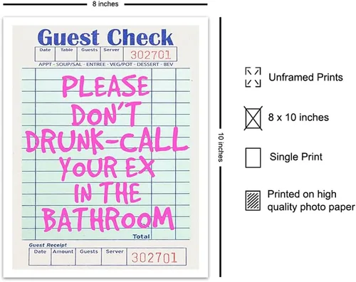 Vista 2 de Arte de pared de baño preppy para mujeres - divertido y moderno letrero de baño para invitados - imágenes de accesorios de baño rosa retro moderno