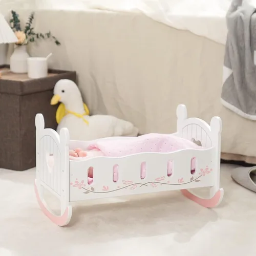 Vista 6 de ROBUD Cuna de madera para muñecas, juguetes de cama de muñeca, se adapta a accesorios de muñeca de hasta 18 pulgadas