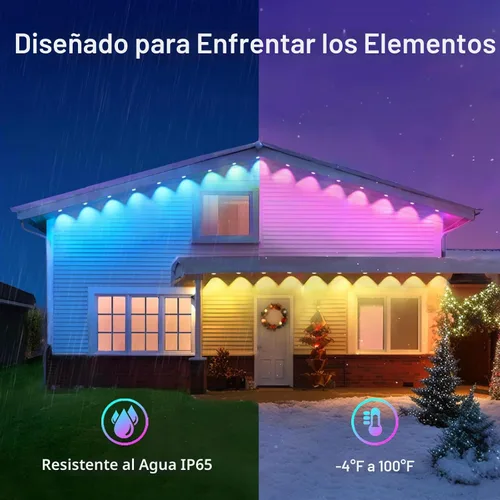 Vista 3 de wowlite Luces exteriores permanentes de 50 pies, luces inteligentes RGBIC para aleros con 36 LEDs, impermeables IP67, más de 110 modos de escena