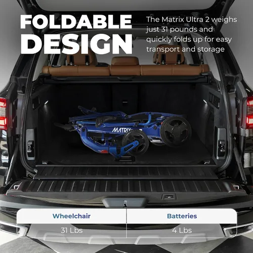 Vista 2 de Matrix Ultra 2 Power - Silla de ruedas eléctrica para adultos, 31 libras, capacidad de 330 libras, fibra de carbono, bloqueo antirrobo, cojines