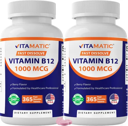Vista 11 de Vitamatic Vitamina B12 1000 mcg de disolución rápida - 365 tabletas - Sabor natural de bayas - Apoya el metabolismo energético y la salud