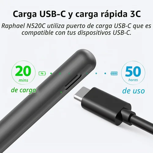 Vista 5 de Bolígrafo RENAISSER Raphael N520C, diseñado en Houston, fabricado en Taiwán MPP 2.0 Stylus pen for Surface Pro/Go/Book/Studio, 4096 Pressure, Tilt