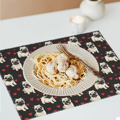 Vista 6 de Pug Dog Placemats Set of 6 Resistant Table Mats Washable Place Mats for Dinner Party Table Decoration