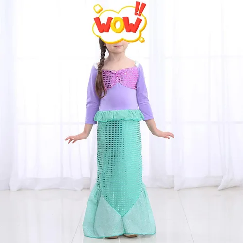 Vista 2 de LURLEEZ Little Girls Mermaid Costume Princess Ariel Dress Up for Girls 3-8 with Wig Birthday Party Cosplay
