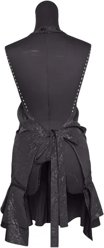 Vista 2 de BeautyLove Bloom Delantal de salón con doble volantes, diseño de uñas, dos bolsillos grandes con cremallera, resistente al agua, color negro, flor