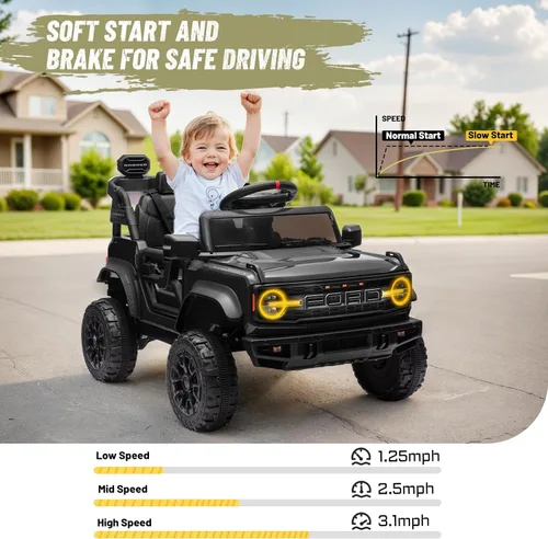 Vista 6 de YOFE Juguete de batería de 12V para niños, Ford Bronco Raptor Coche eléctrico para niños con control remoto para padres, camioneta con batería