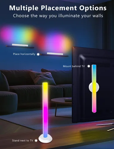 Vista 6 de Barra de luz RGB, barras de luz de juego con múltiples opciones de colocación, luces de juego LED inteligentes con sincronización de música y modos